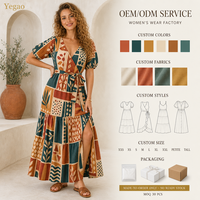 Robe longue Yegao pour femme, décontractée d'été, col en V, manches bouffantes, ourlet étagé, 100% coton, taille naturelle, plage, sur mesure, Chine