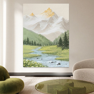 Pintura al óleo de paisaje pintada a mano, escena de montaña y río para decoración de sala de estar y dormitorio, obra de arte minimalista moderna - Product Image 4