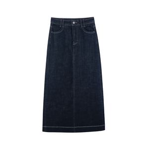 YUANBOFEI Jupe Mi-Longue en Jean Bleu pour Femme, Coupe Cintrée Style Trapèze avec Logo à la Taille, pour l'Automne - Product Image 5