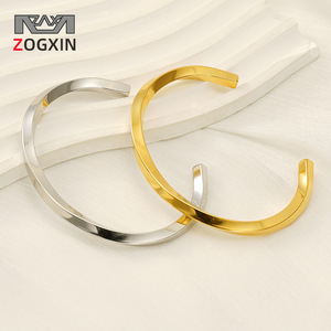 Zogxin Stainless Steel C Shape Open Bangle 18K Gold Silver Color <b>Adjustable</b> Unisex Jewelry Gift <b>Bracelet</b> - Product Image 1