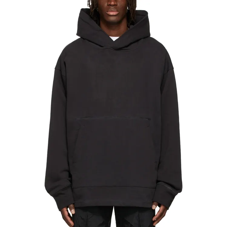 YIHAO unisex custom logo men oversized black plain pullover hoodies plain hoodie