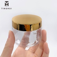 Pot cylindrique en plastique PET transparent vide de 100 ml, 120 ml, 150 ml, 200 ml, 250 ml avec couvercle doré, emballage cosmétique de luxe pour crème