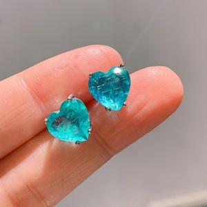 Wholesale Heart Cut 20*20mm Paraiba Cubic Zirconia Elegant Necklace <b>Earrings</b> Set Eco-friendly Copper Nice Jewelry Set - Product Image 4