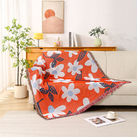 Jeté de pique-nique et tapisserie tissée jacquard florale moderne personnalisable avec logo pour le camping et les activités de plein air