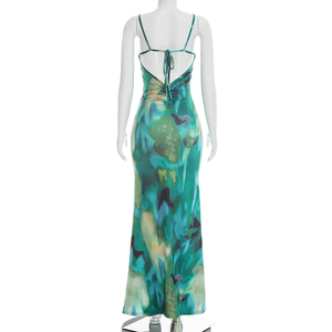 Viviblook D26DS065 Women Summer New Casual Vacation Printed Suspender Backless Slim Fit Maxi Evening Dresses - Product Image 4