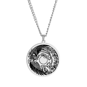 Amulette pour oiseau de feu solaire, phénix volant et croissant, collier pendentif en acier inoxydable, cadeau d'oiseaux de bon augure personnalisé - Product Image 4