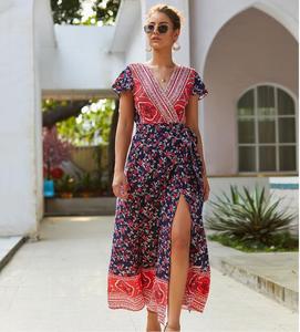 2024 nouvelle robe pour femmes avec décoration plissée col en v mi-taille jupe longue minceur couverture Sexy en Europe royaume-uni - Product Image 3