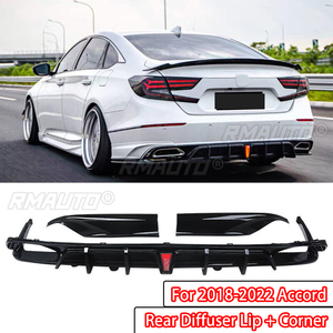 Yofer V2 Rear Bumper Diffuser <b>Splitter</b> <b>Lip</b> + Corner Apron Spats for 2018-2022 10th 10.5th Accord Glossy Black Carbon Fiber Look - Product Image 1