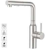 Robinet mélangeur de cuisine moderne en acier inoxydable, à montage sur plan, avec douchette extractible pivotante, fonction cascade et 3 fonctions, pour évier en céramique.