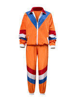 Kostum Cosplay Pakaian Olahraga Retro 80-an Set Pakaian Olahraga Blok Warna Jaket Celana Uniseks Pakaian Acara Pesta Halloween