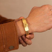Bracelet personnalisé arbre de vie pour hommes en acier inoxydable plaqué or 18 ct à double chaîne bijoux spirituels style maillon cubain