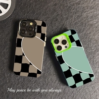 Coque de téléphone portable tendance motif quadrillé coloré argenté pour iPhone 16 15 Pro Max 14 13, coque arrière transparente IMD effet pierre fraîche