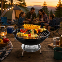 Barbecue portable moderne en fer de 14 pouces, finition émaillée en porcelaine, grille de cuisson chromée, couvercle à verrouillage 3 points, sécurité anti-flamme
