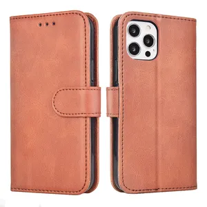 Custom classic magnetic closure leather flip cover RFID wallet phone case cover with bracket for xiaomi samsung iphone