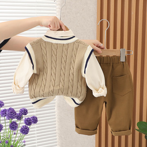 Ensemble trois pièces décontracté pour garçons, style automne, pull à cravate B-Line, nouveau modèle, pour 1-2-4 ans - Product Image 4