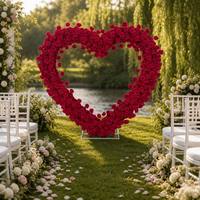 Arche de fleurs artificielles en forme de cœur, rose rouge, 2,4 m, grande structure florale pour demande en mariage, décoration d'événements