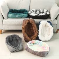 Lit pour animaux de compagnie OEM ODM coloré, amovible, lavable, convertible, en peluche longue, doux, confortable, pliable, à double usage