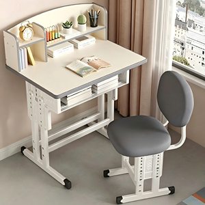 Bureaux et chaises d'école modernes en métal réglables avec étagères pratiques, adaptés à l'école et à la maison - Product Image 4