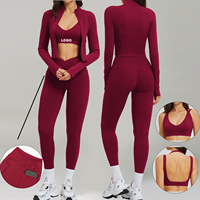 Ensembles d'entraînement personnalisés 3 pièces pour femmes : Soutien-gorge de sport dos croisé, Leggings taille haute à poches et Veste – Tenues de sport et de gym