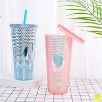 Botol Minum Plastik Anti Bocor Desain Sisik Ikan Model Durian, Dua Lapis, Sedotan, Kasual Outdoor, Cocok untuk Pria Wanita
