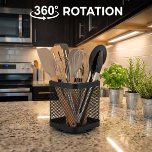 Cestino portaoggetti in rete metallica girevole a 360° nero, porta posate da cucina, porta <span class=keywords><strong>capsule</strong></span> di caffè, organizer per trucchi e utensili. - Product Image 3