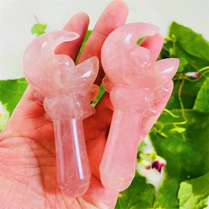 Varitas Mágicas Artesanales Talladas a Mano con Cristal de Cuarzo Rosa y <span class=keywords><strong>Luna</strong></span>, Venta al Por Mayor - Product Image 1
