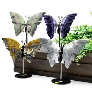 Vente en gros Nouvel arrivage d'agate mousse en cristal naturel Artisanat ailes d'ange papillon Ailes de cristal pour la décoration intérieure - Product Image 2