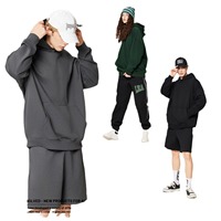 Setelan Jaket Hoodie Oversize Pria RS400 Musim Gugur, Celana Pendek, Bahan Fleece 100% Katun Tebal Anti-Pilling, Panjang, Siap Pakai