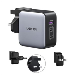 Para <span class=keywords><strong>UGREEN</strong></span> <span class=keywords><strong>Cargador</strong></span> USB C de 65W GaN con 3 Puertos, <span class=keywords><strong>Cargador</strong></span> Rápido Internacional de Viaje para MacBook Pro/Air, <span class=keywords><strong>iPhone</strong></span> 15/14, Galaxy S23 PD - Product Image 1