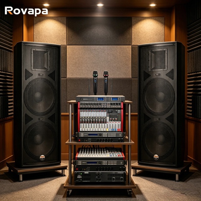Commercial Grade 15" Full Range PA System Speaker Power Amp Mixer UHF Mic DSP for Stage Live Event Sound