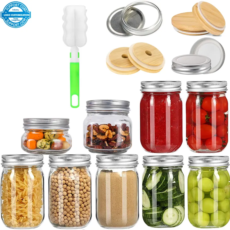 Fast Delivery 4oz 5oz 300ml 500ml 750ml 1L Glass Mason Jars for Canning Honey Jam Pickle Food Storage with Airtight Lids