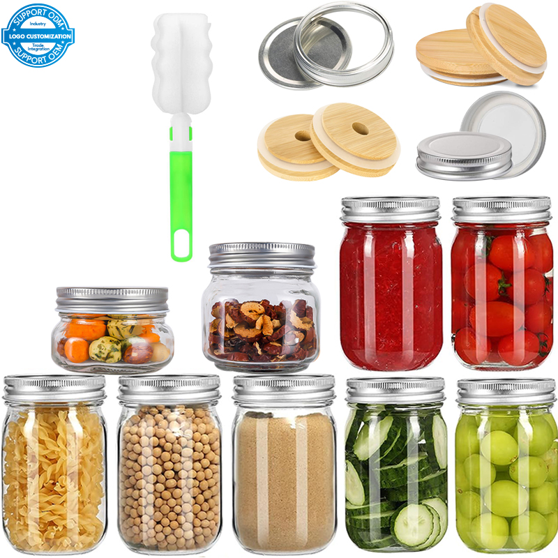 Fast Delivery 4oz 5oz 300ml 500ml 750ml 1L Glass Mason Jars for Canning Honey Jam Pickle Food Storage with Airtight Lids