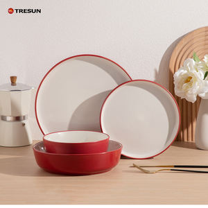 Service de table en grès céramique bicolore, qualité hôtelière et restauration, fabrication chinoise de catégorie C, ensemble de bols et assiettes rouges et blancs. - Product Image 3