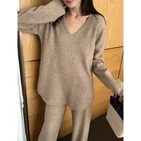 Ensemble pull décontracté 2 pièces CJ-mx-9 pour femme, col en V, manches longues, coupe ample, tricoté en mélange de cachemire, respirant, idéal pour l'hiver