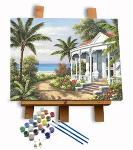 사용자 정의 수제 유화 해변 마을 집 DIY 캔버스 페인트 키트 숫자로 풍경 그림