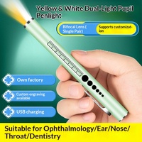 Lampe torche stylo rechargeable pour usage domestique, double source lumineuse LED jaune et blanche, en acier inoxydable, lampe d'examen buccal, indice de protection IP20, 3-5