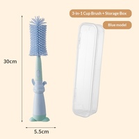 Kit de brosses en silicone 3-en-1 pour biberons, nettoyeur portable pour sucettes et pailles, base de support, brosse de nettoyage profond à 360° pour tasses