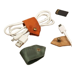 Genuine Leather Embossed Portable Cord Organizer Brass Snap Cable <b>Holder</b> Charger Modern Desk Travel Accessory <b>Stocking</b> Gift - Product Image 1