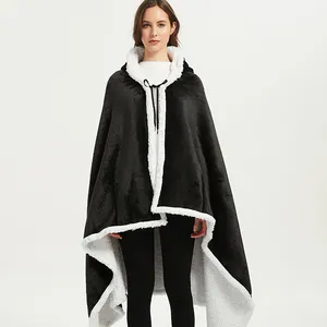 Hot Sell Poncho Decke tragbare Fleece Plüsch warme Wurf taschen Kapuzen decke für erwachsene Frauen Mann