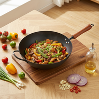 Poêle Wok 34 cm en Acier Carbone 2 mm Pré-Nitridé Pré-assaisonné Facile à Nettoyer Compatible Gaz et Induction Style Américain Multi-usages