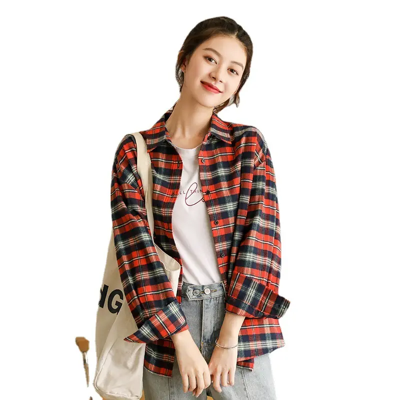 Lady Daily Wear Business Casual Formal Blouse Tops Fashion Women Cotton Long Sleeve Plaid Shirts