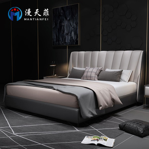 เตียงหุ้มเบาะมันเทียนเฟย 1.8 ม. เตียงคู่หุ้มหนัง ดีไซน์ทันสมัยเรียบง่าย - Product Image 1