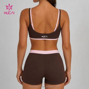 New Fashion Custom Contrast Color Double Layer Naked-feeling <strong>Sports</strong> <strong>Bra</strong> Workout Fitness Outfits Women 2 Piece Yoga <strong>Shorts</strong> <strong>Set</strong> - Product Image 2