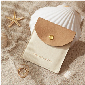 Sac de rangement pour bijoux de style coréen, sac de rangement pour bagues, colliers et boucles d'oreilles en microfibre bicolore, sac à bijoux haut de gamme avec fermoir à pression. - Product Image 3