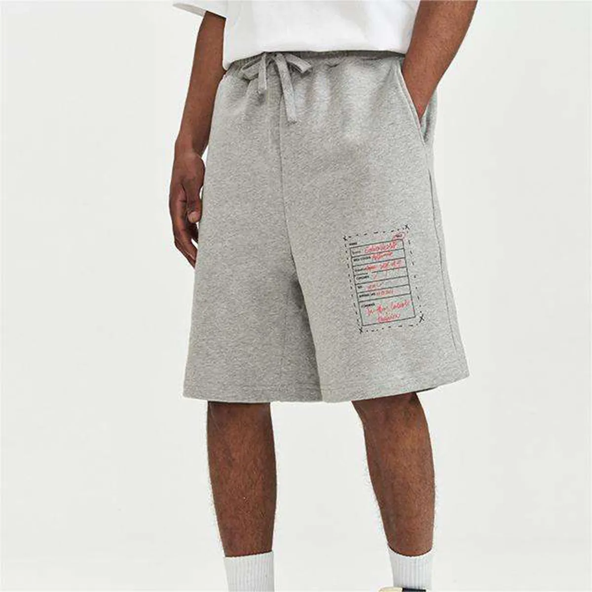 Shorts de algodão para homens, shorts casuais de lã com cordão longo para uso na rua com logotipo personalizado de fábrica