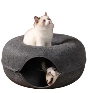 하이 퀄리티 도넛 모양 펠트 고양이 동굴 내구성 빨 애완 동물 침대 집 고양이 터널 장난감