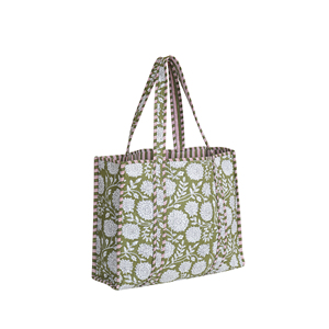 Floral Cotton Eco-Friendly Reversible Bohemian Open Top Tote Bag All Seasons <b>Quilted</b> Shopping Bag From Rajasthan - Product Image 6
