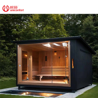 Mewah 4 orang dapat disesuaikan luar ruangan dapat digerakkan merah kayu Solid Cedar ruang Sauna uap kering ruang kayu Keluarga Sauna kompor pemanas