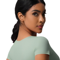Ensemble de yoga pour femmes, haut court à manches courtes, leggings taille haute, vert sauge, séchage rapide, tenue de fitness sans couture