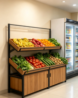 Étagères de présentation de fruits et légumes pour supermarchés, en métal et bois robustes, à 3 niveaux